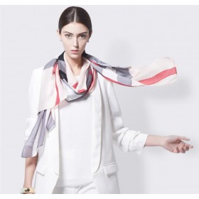 Pure Silk Scarf Light Gray Plaid Women Summer Scarf